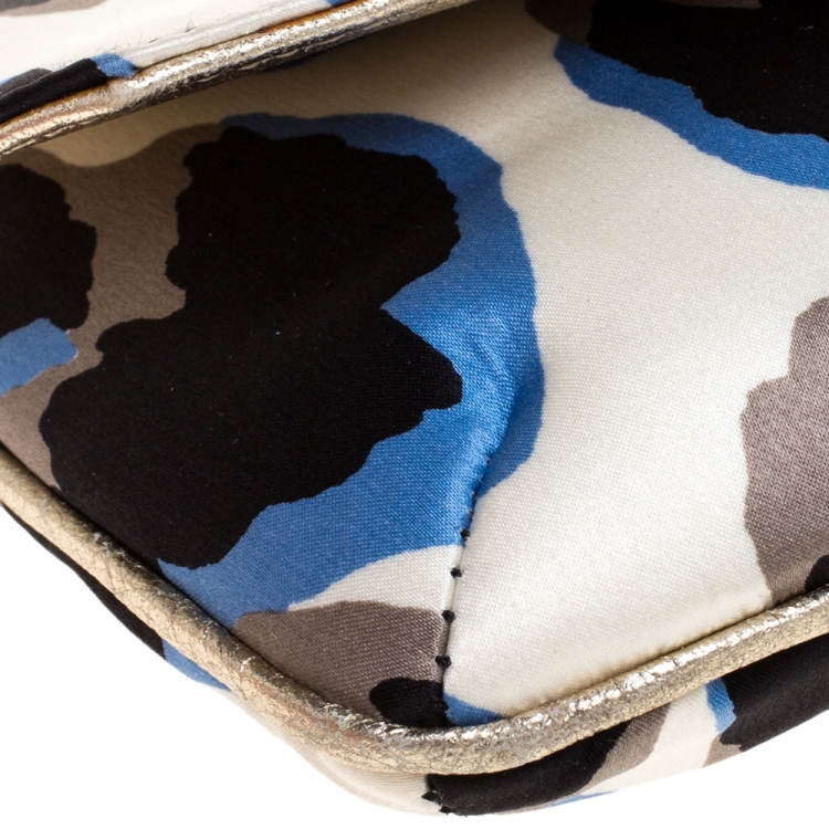 Pre Owned Roberto Cavalli Multicolor Leopard Print Satin and Leather Serpent Wristlet Clutch 