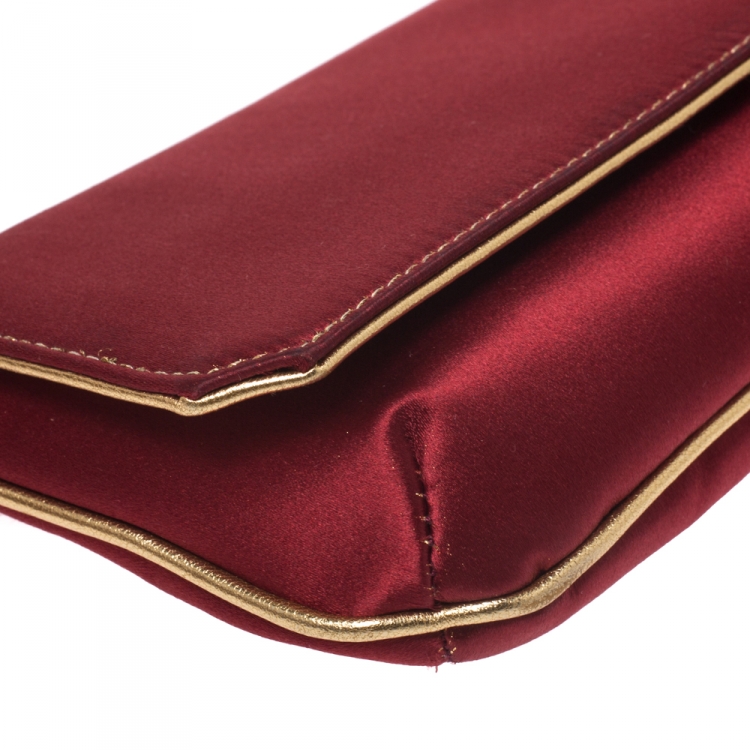 Pre Owned Roberto Cavalli Red/Gold Satin and Leather Serpent Wristlet Clutch 