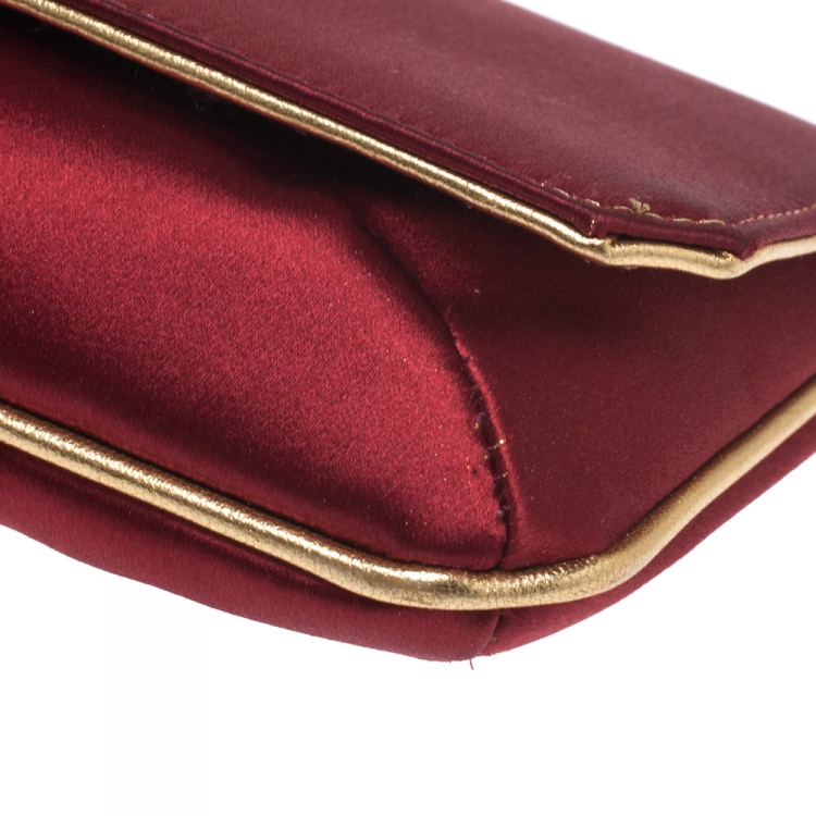 Pre Owned Roberto Cavalli Red/Gold Satin and Leather Serpent Wristlet Clutch 