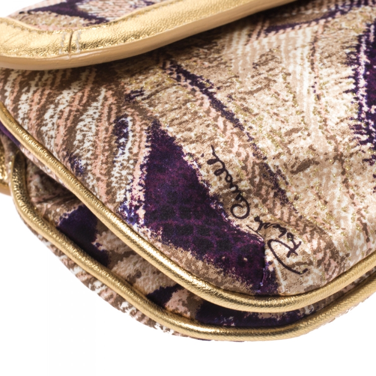 Pre Owned Roberto Cavalli Multicolor Printed Satin and Leather Chain Clutch