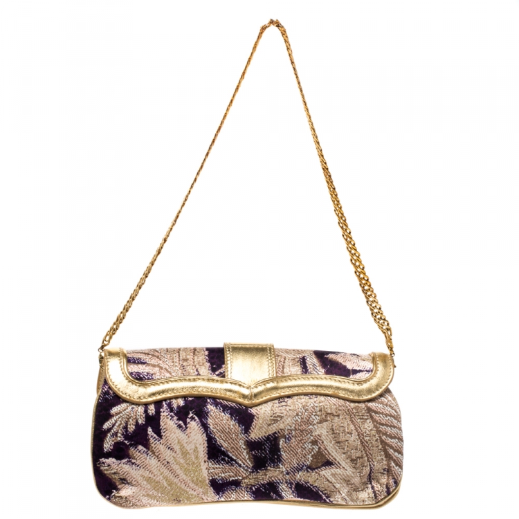 Pre Owned Roberto Cavalli Multicolor Printed Satin and Leather Chain Clutch