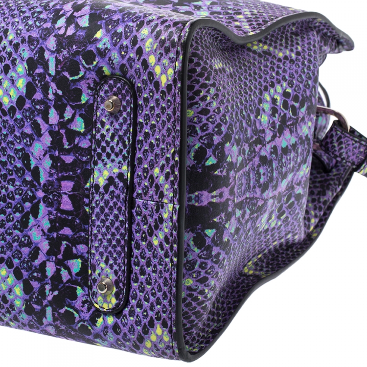 Pre Owned Roberto Cavalli Purple Snakeskin Effect Leather Tote 
