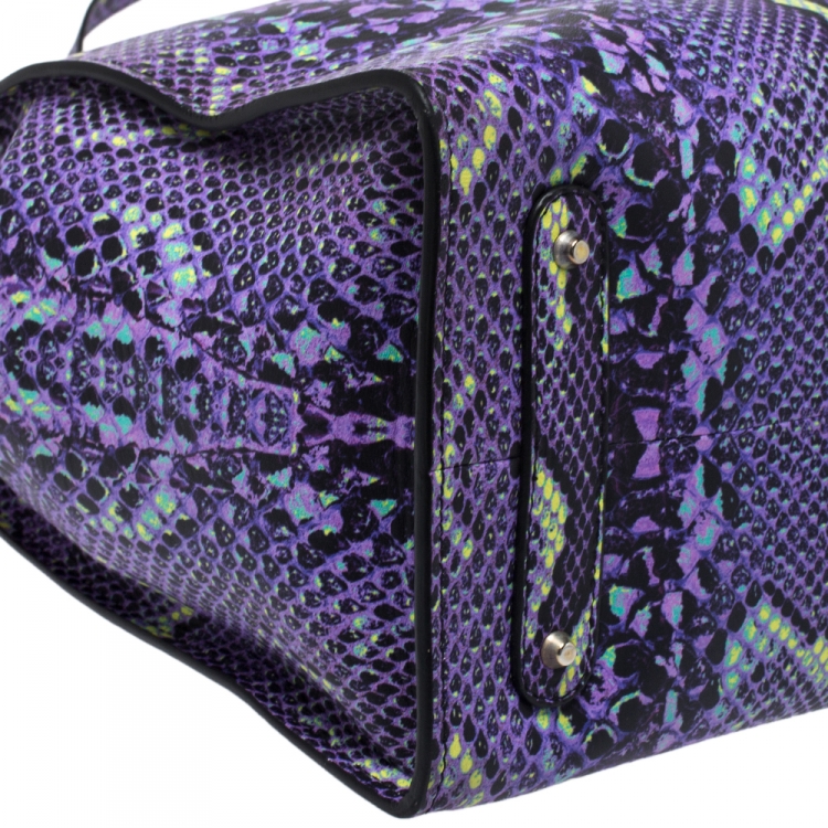 Pre Owned Roberto Cavalli Purple Snakeskin Effect Leather Tote 