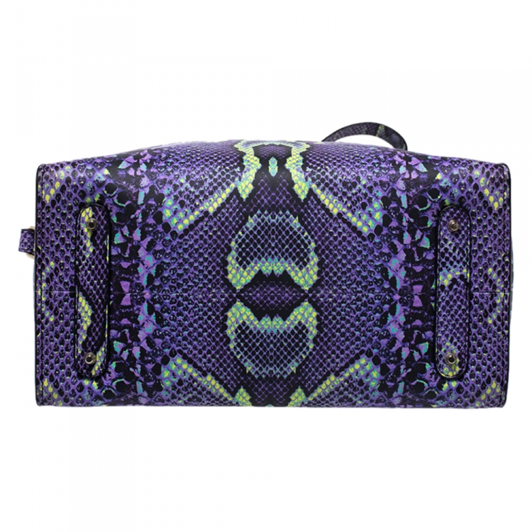 Pre Owned Roberto Cavalli Purple Snakeskin Effect Leather Tote 
