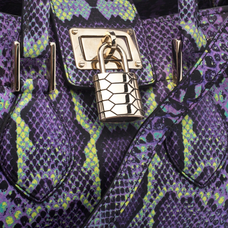 Pre Owned Roberto Cavalli Purple Snakeskin Effect Leather Tote 