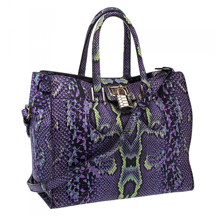 Pre Owned Roberto Cavalli Purple Snakeskin Effect Leather Tote 