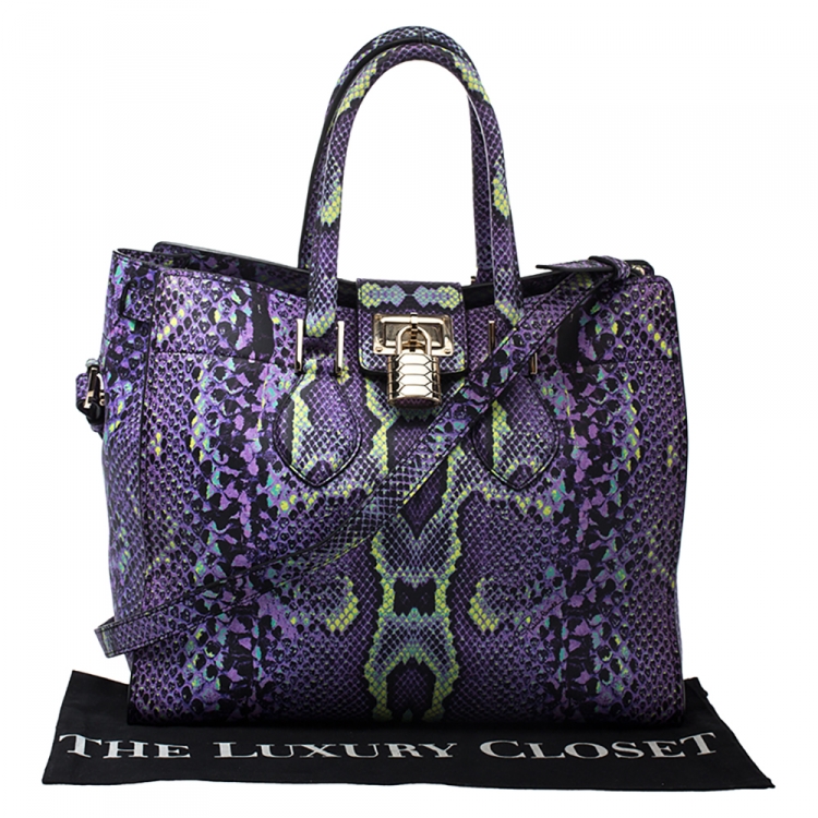 Pre Owned Roberto Cavalli Purple Snakeskin Effect Leather Tote 