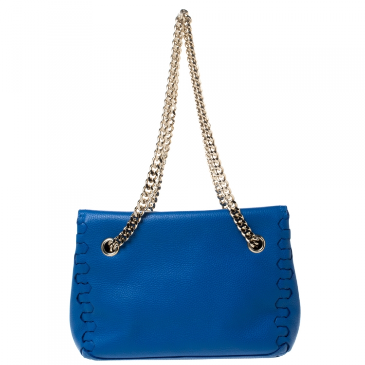 Pre Owned Roberto Cavalli Blue Leather Chain Shoulder Bag