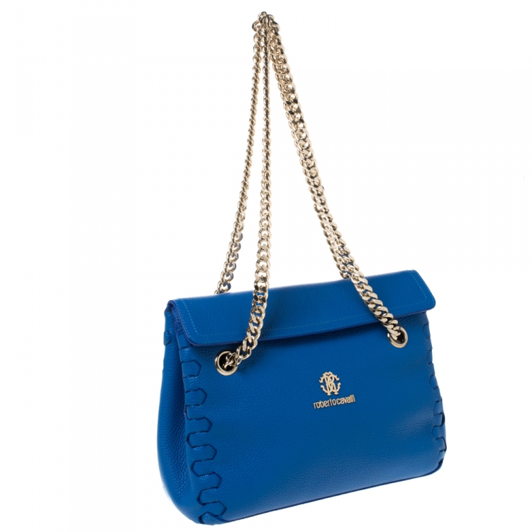 Pre Owned Roberto Cavalli Blue Leather Chain Shoulder Bag