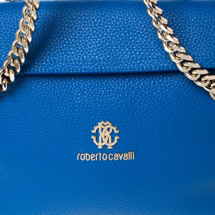 Pre Owned Roberto Cavalli Blue Leather Chain Shoulder Bag