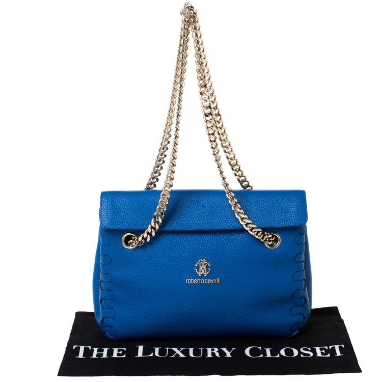 Pre Owned Roberto Cavalli Blue Leather Chain Shoulder Bag