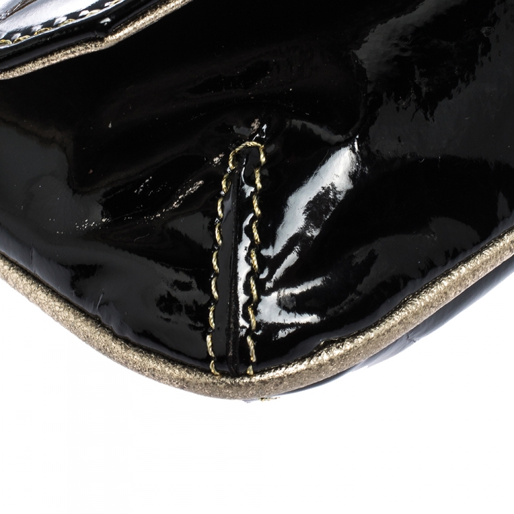 Pre Owned Roberto Cavalli Black Patent Leather Serpent Bracelet Clutch