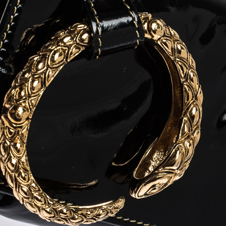 Pre Owned Roberto Cavalli Black Patent Leather Serpent Bracelet Clutch