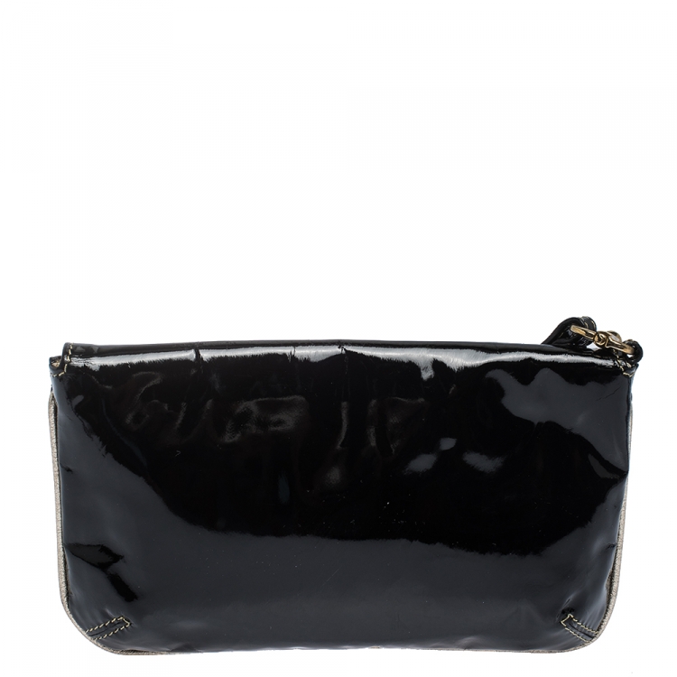 Pre Owned Roberto Cavalli Black Patent Leather Serpent Bracelet Clutch