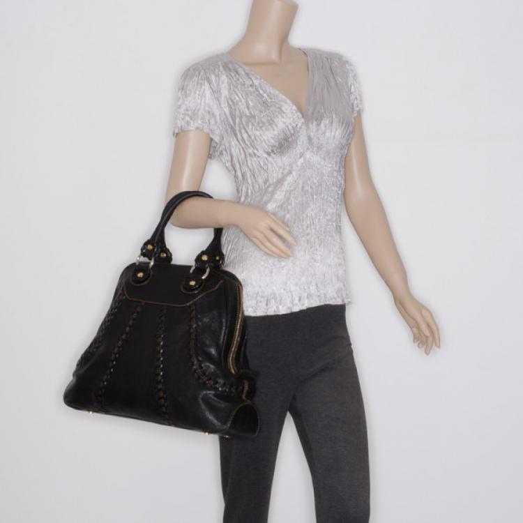 Pre Owned Roberto Cavalli Black Whipstitched Leather Bag  