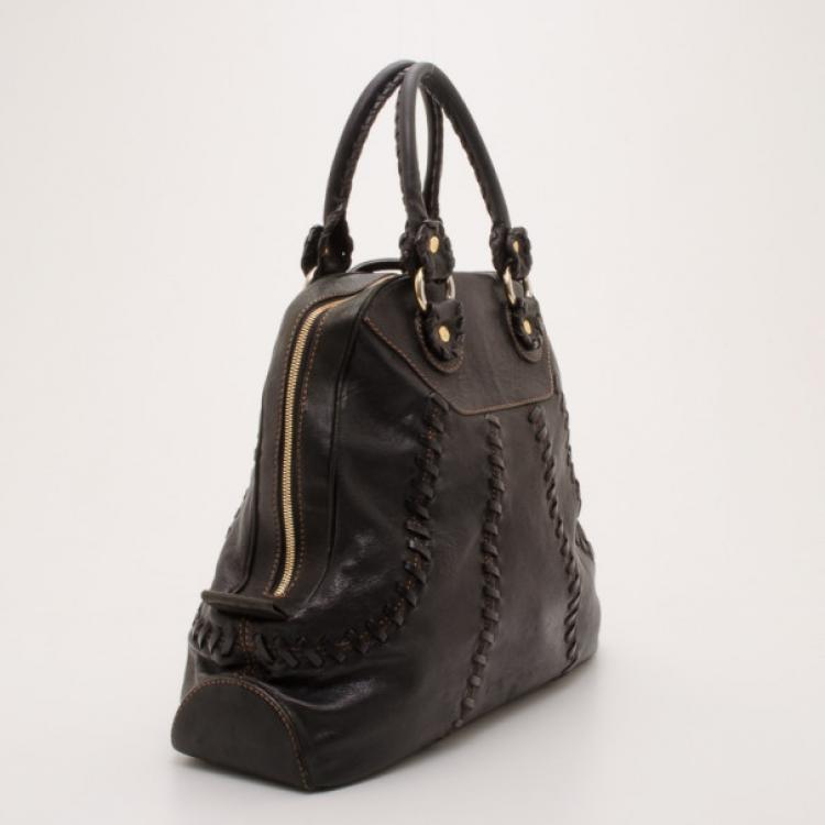 Pre Owned Roberto Cavalli Black Whipstitched Leather Bag  