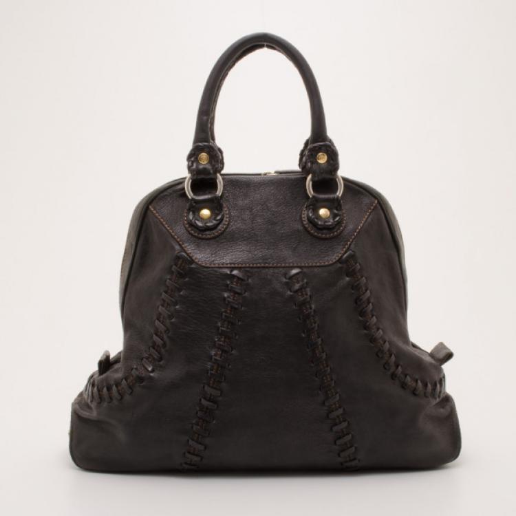 Pre Owned Roberto Cavalli Black Whipstitched Leather Bag  