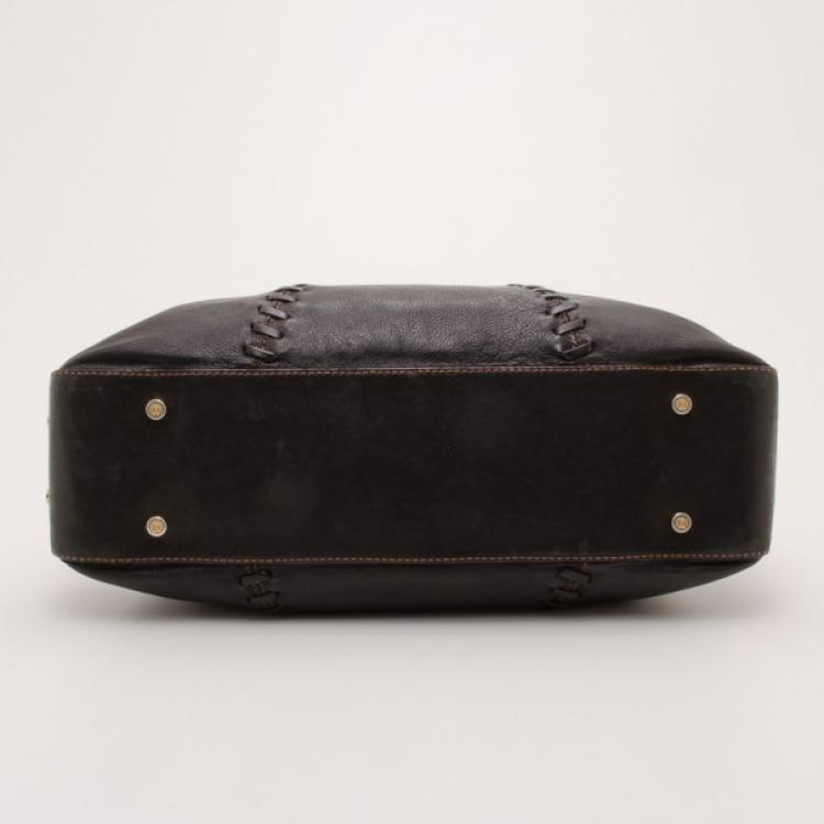 Pre Owned Roberto Cavalli Black Whipstitched Leather Bag  