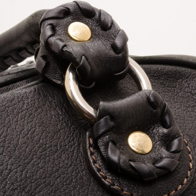 Pre Owned Roberto Cavalli Black Whipstitched Leather Bag  