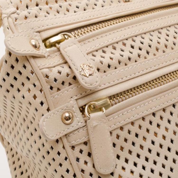 مملوكة مسبقًا Roberto Cavalli Cream Grande Diva Perforated Leather Doctor Bag 