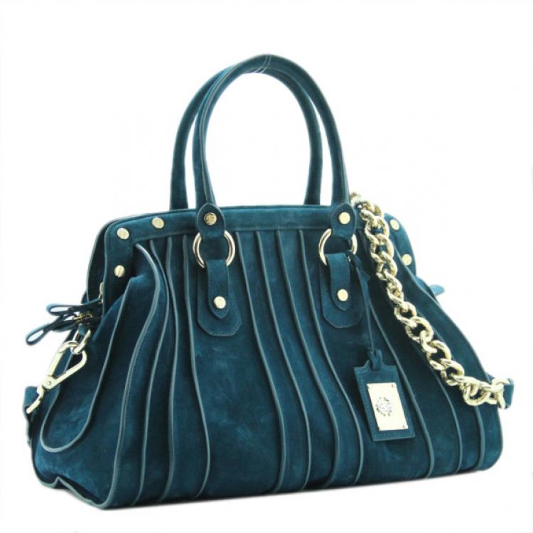 Pre Owned Roberto Cavalli Teal Nubuck Tote