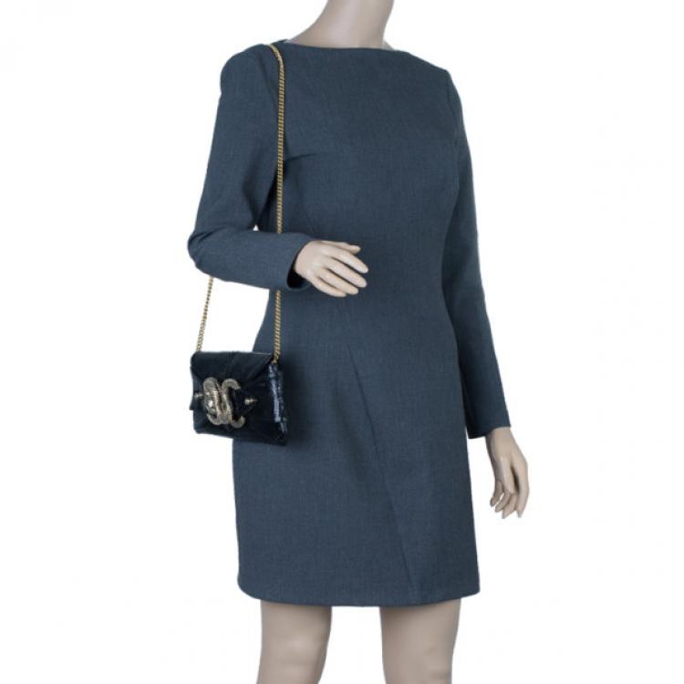 Pre Owned Roberto Cavalli Black Python Embellished Elaphe Clutch