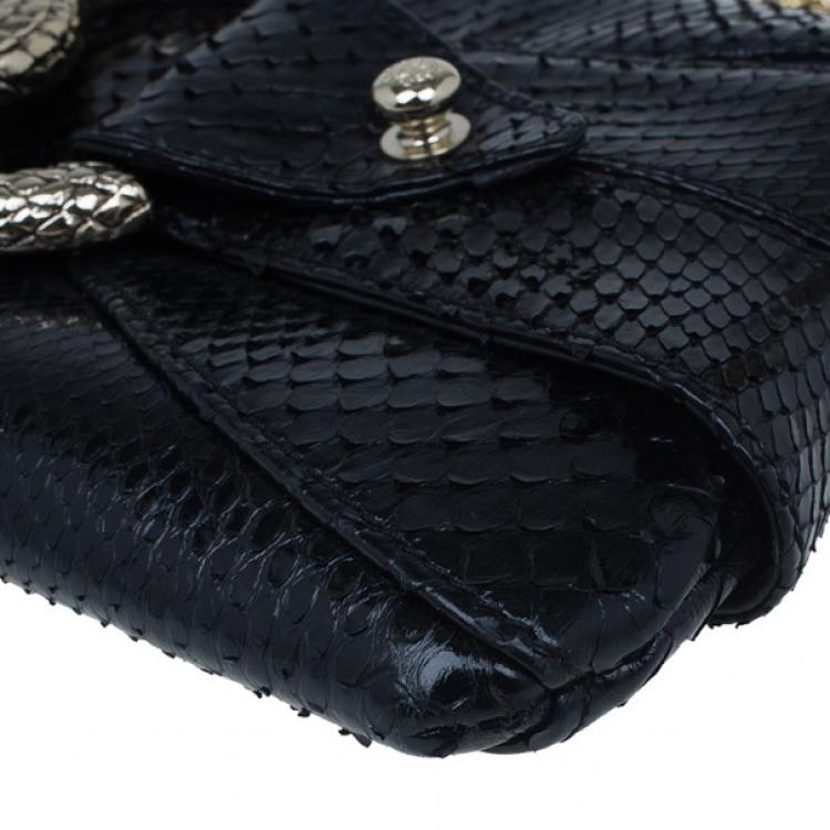 Pre Owned Roberto Cavalli Black Python Embellished Elaphe Clutch