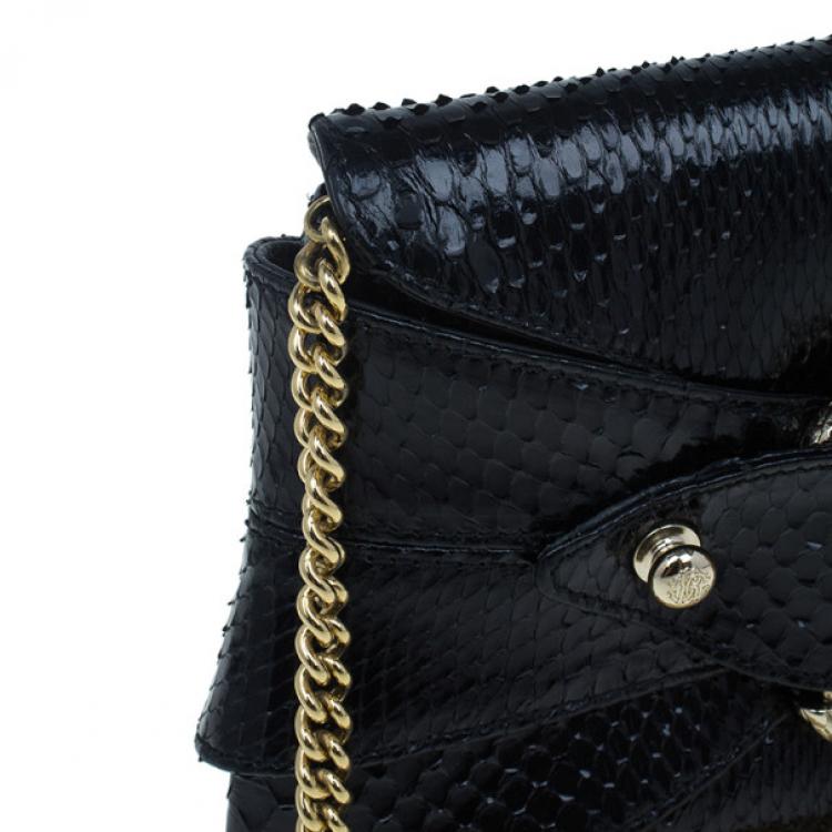 Pre Owned Roberto Cavalli Black Python Embellished Elaphe Clutch