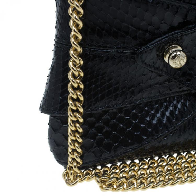 Pre Owned Roberto Cavalli Black Python Embellished Elaphe Clutch