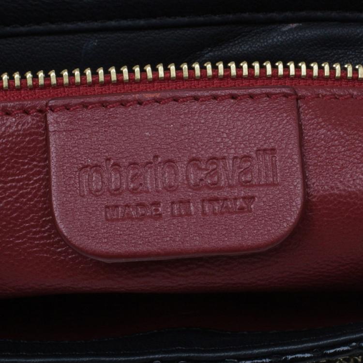 Pre Owned Roberto Cavalli Black Python Embellished Elaphe Clutch