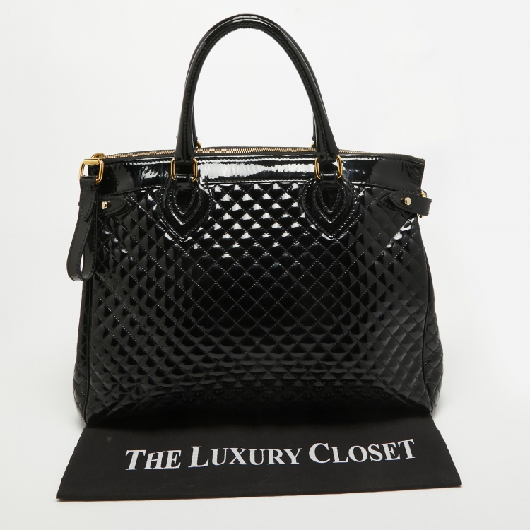 Pre Owned Roberto Cavalli Black Quilted Patent Leather Grand Tour Tote