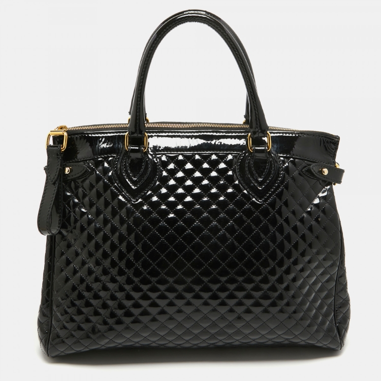 Pre Owned Roberto Cavalli Black Quilted Patent Leather Grand Tour Tote