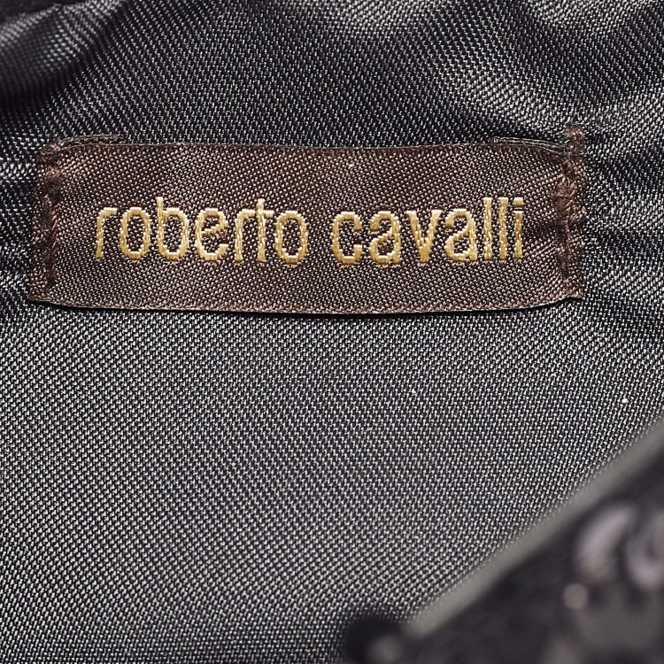 Pre Owned Roberto Cavalli Black Sequins RC Logo Chain Bag