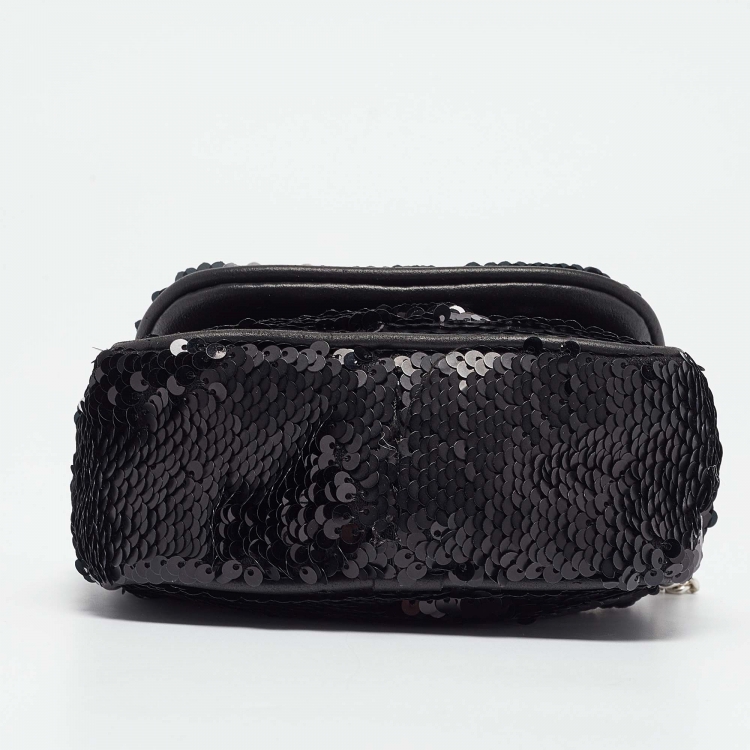 Pre Owned Roberto Cavalli Black Sequins RC Logo Chain Bag