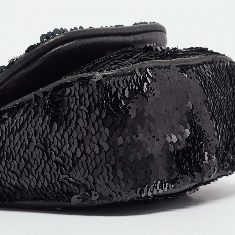 Pre Owned Roberto Cavalli Black Sequins RC Logo Chain Bag