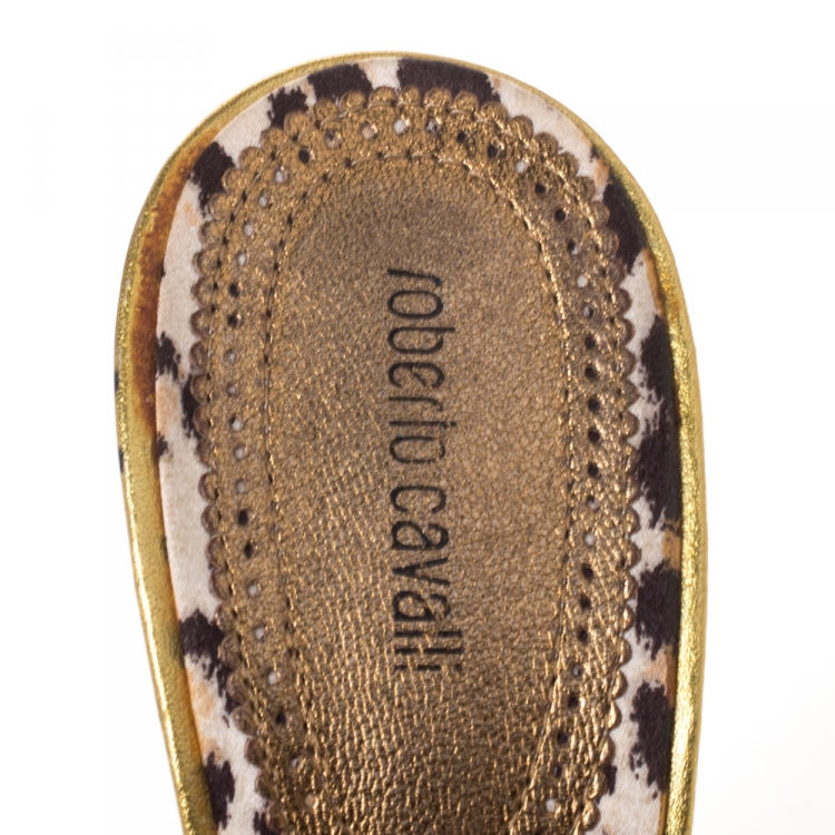 Pre Owned Roberto Cavalli Metallic Gold Leather Open Toe Sandals Size 39