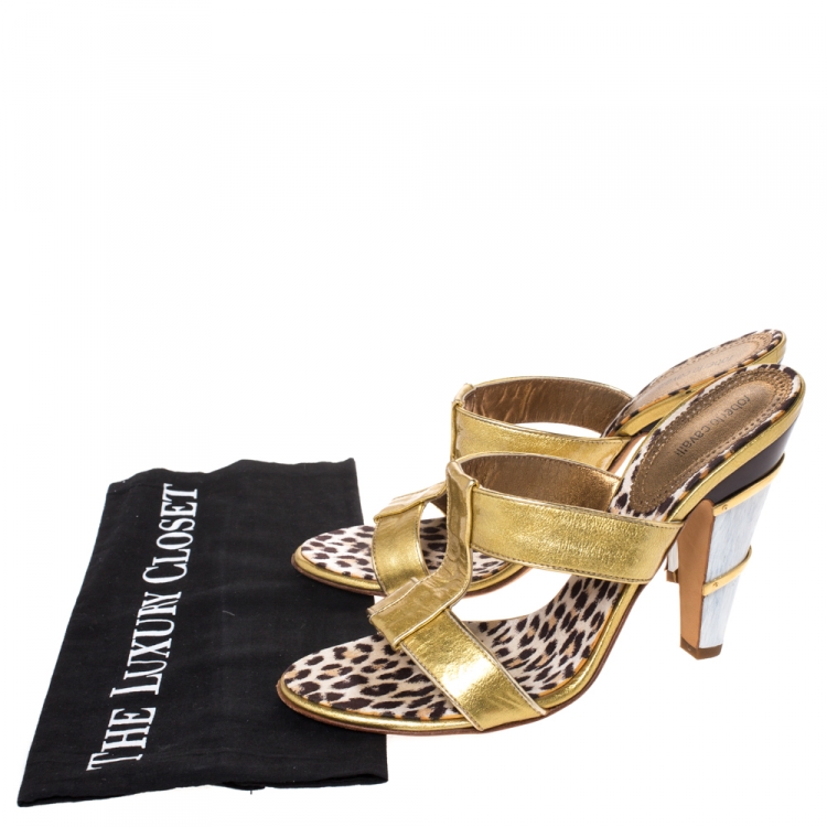 Pre Owned Roberto Cavalli Metallic Gold Leather Open Toe Sandals Size 39