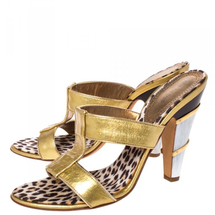 Pre Owned Roberto Cavalli Metallic Gold Leather Open Toe Sandals Size 39