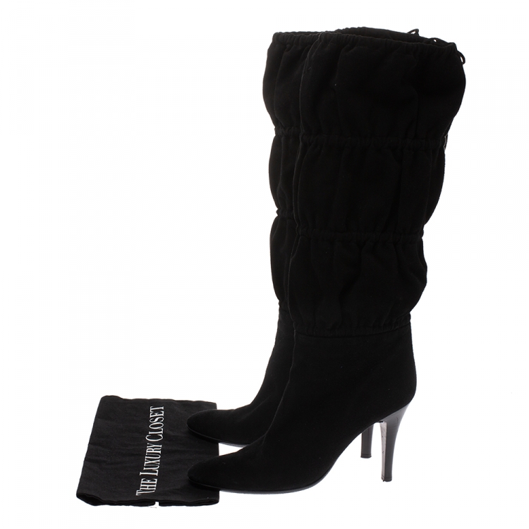 Pre Owned Roberto Cavalli Black Suede Knee High Tie Up Boots Size 40