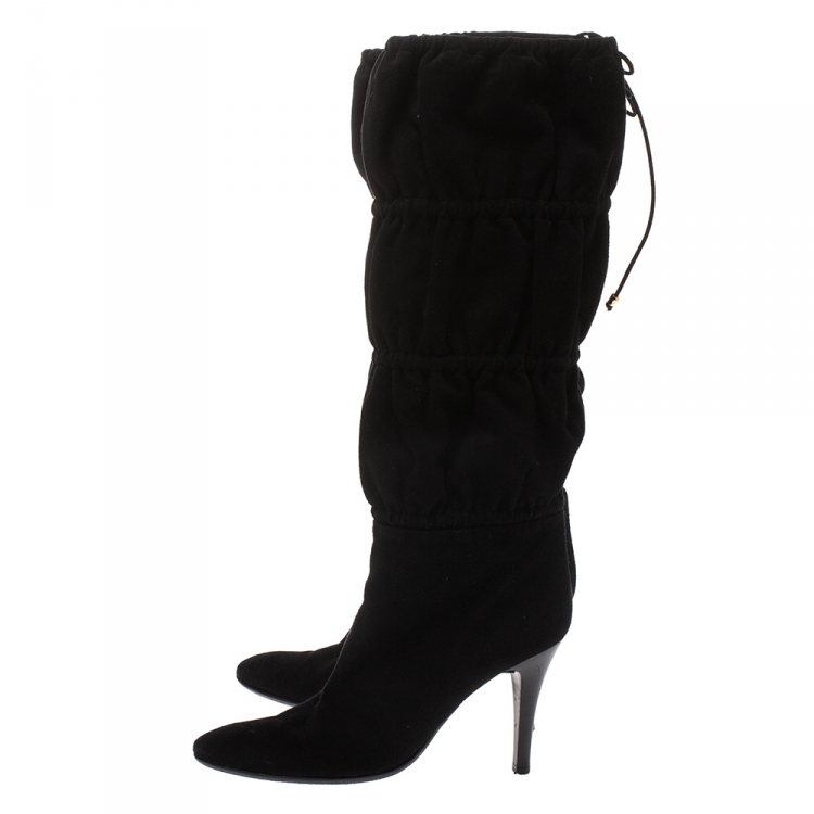 Pre Owned Roberto Cavalli Black Suede Knee High Tie Up Boots Size 40