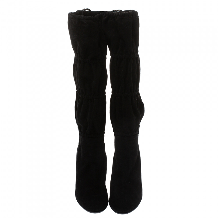 Pre Owned Roberto Cavalli Black Suede Knee High Tie Up Boots Size 40