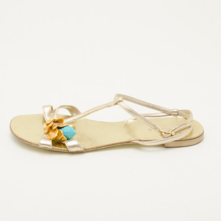 مملوكة مسبقًا Roberto Cavalli Gold Embellished Sandals Size 36
