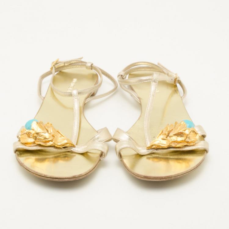 مملوكة مسبقًا Roberto Cavalli Gold Embellished Sandals Size 36