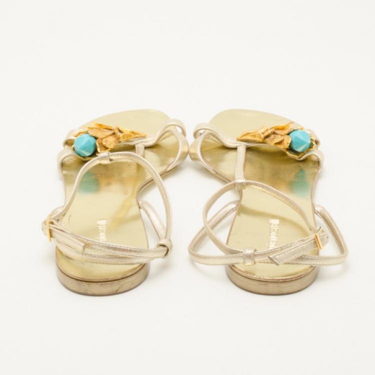 مملوكة مسبقًا Roberto Cavalli Gold Embellished Sandals Size 36