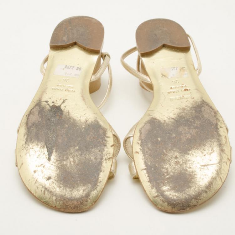 مملوكة مسبقًا Roberto Cavalli Gold Embellished Sandals Size 36