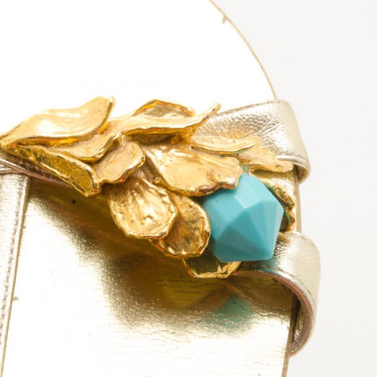 مملوكة مسبقًا Roberto Cavalli Gold Embellished Sandals Size 36