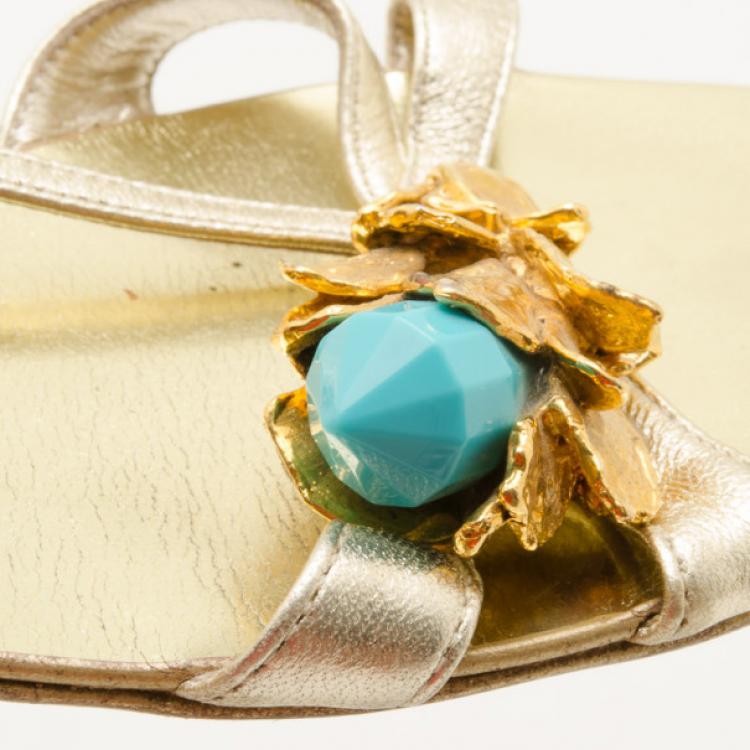 مملوكة مسبقًا Roberto Cavalli Gold Embellished Sandals Size 36