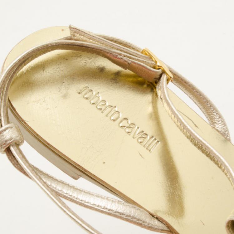 مملوكة مسبقًا Roberto Cavalli Gold Embellished Sandals Size 36