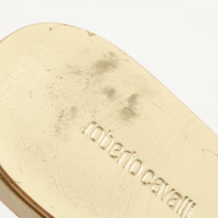 مملوكة مسبقًا Roberto Cavalli Gold Embellished Sandals Size 36