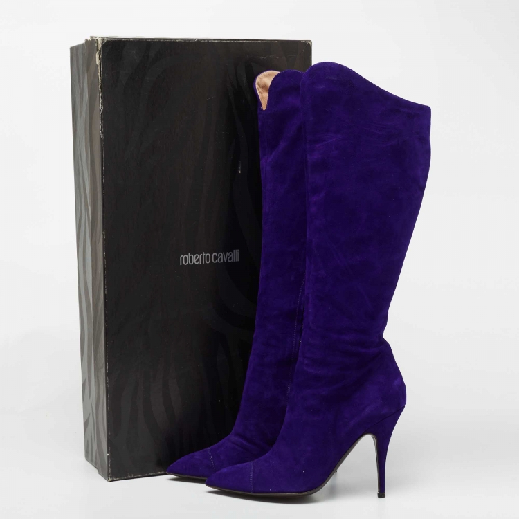 Pre Owned Roberto Cavalli Blue Suede Calf Length Boots Size 40 